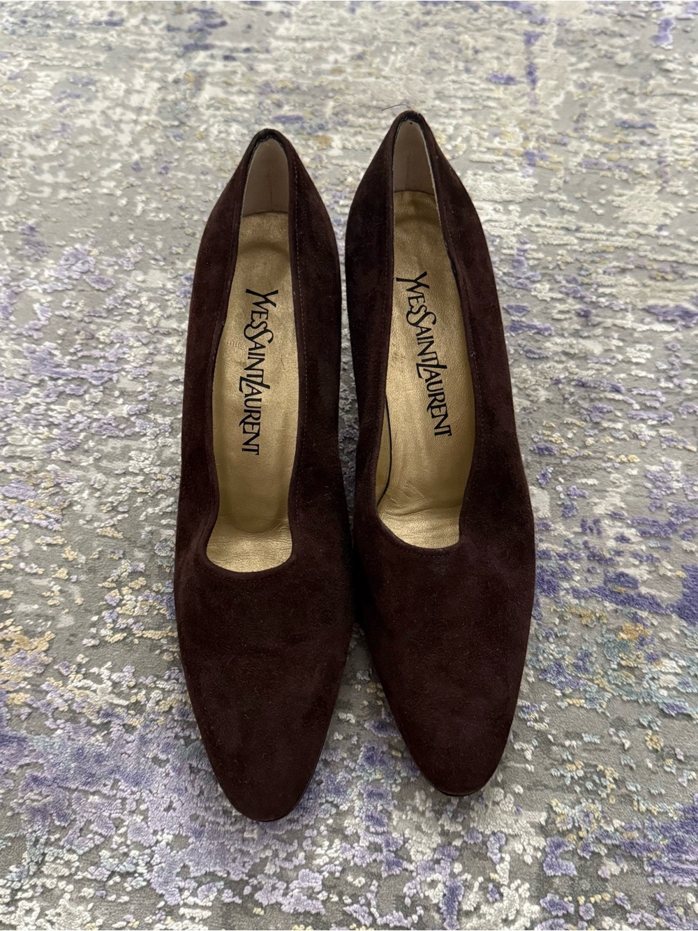 Vintage Yves Saint Laurent Suede Shoes Brown Heels Italy Luigi XV Almond toe - Picture 3 of 11